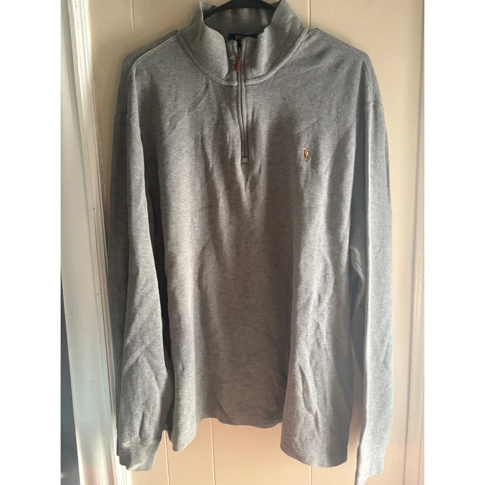 Polo Ralph Lauren Mens Estate Rib Quarter Zip Pullover Heather Grey XL